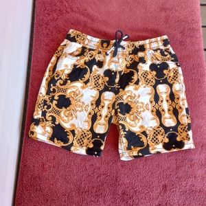 MENS BAROQUE GOLD BLACK DRAWSTRING CASUAL SHORTS SIZE MEDIUM